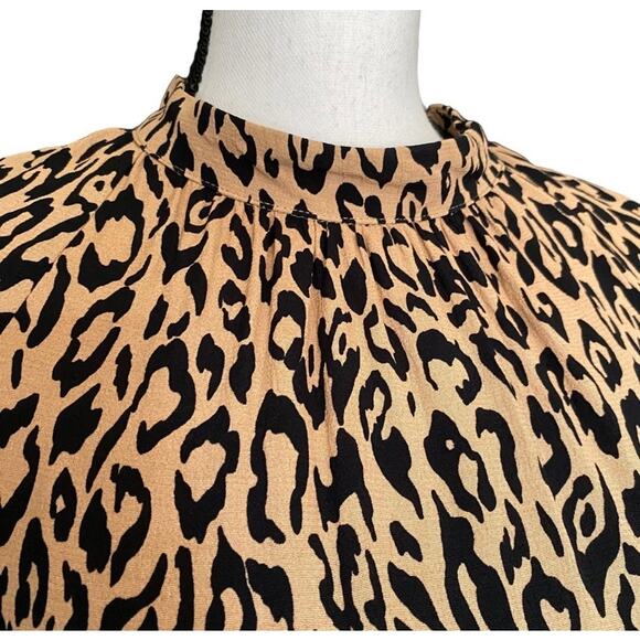 Anthropologie Animal Print Midi Dress Fits Sz XS/S Puff Sleeve Contemporary - Picture 8 of 13